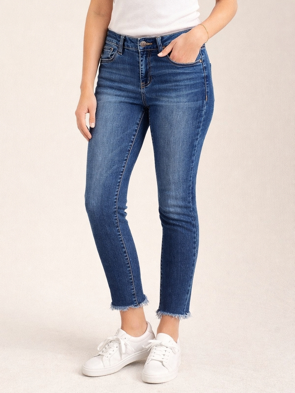 Earl Jeans Skinny Ankle Distressed Hem Stretch Denim Size 4 Blue Mid Rise